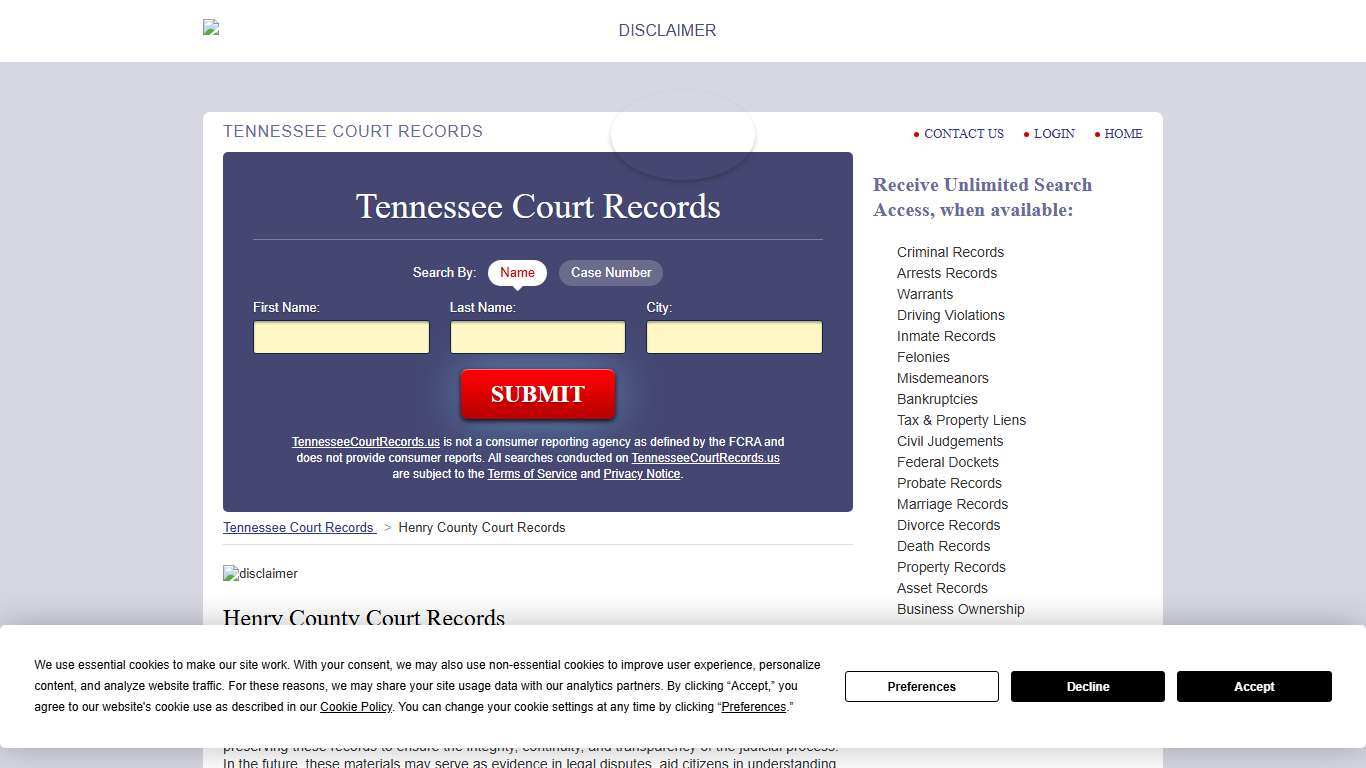Henry County Court Records TennesseeCourtRecords.us